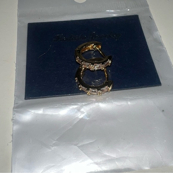 Gold Baby Hoops with Clear Jewels - Picture 2 of 2